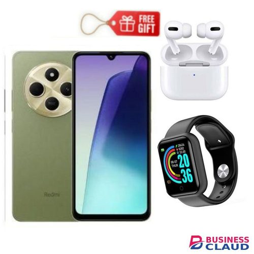 XIAOMI Redmi A3 pro, 6.88" Android 14 (128GB ROM + 4GB RAM) Dual Sim, 50MP, 5160MAh, Mediatek- Green + Airpods & Smartwatch