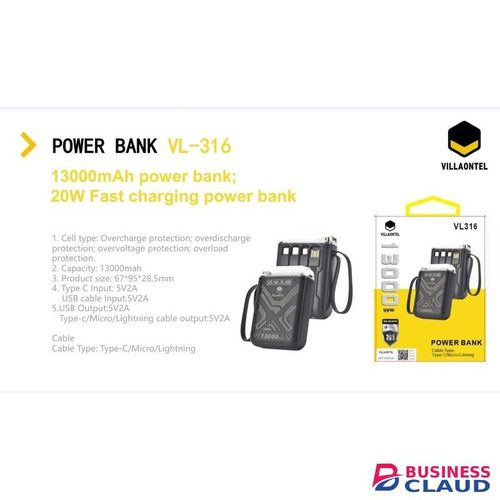 VILLAONTEL Fast charging 13000mAh powerbank.black