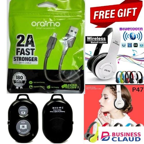 P47 BLUETOOTH WIRELESS HEADPHONES WITH FM RADIO & MEMORY CARD SLOT// EARPHONES//EARPODS ADJUSTABLE & FOLDABLE + GIFTS SMARTPHONES BLUETOOTH CAMERA REMOTE CONTROLLER & FAST CHARGING USB CABLE