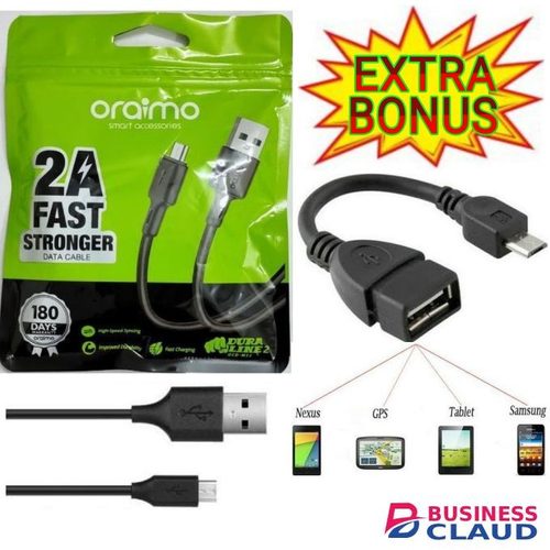 Oraimo 2A Fast Stronger USB Cable Fast Charging Cable For Android Smartphones & Button Mulika Mwizi Phones + GIFT Micro OTG Cable For Button Phones & Smartphones + FREE GIFT Micro OTG Cable