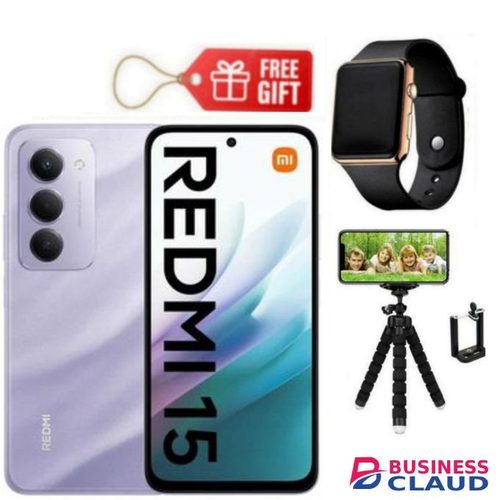 XIAOMI Redmi 15, 6.9' Display, 6GB RAM + 128GB ROM (Dual SIM) 50MP Camera, 7000mAh, Purple + Tripod Stand & Led Watch