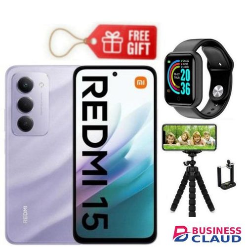 XIAOMI Redmi 15, 6.9' Display, 6GB RAM + 128GB ROM (Dual SIM) 50MP Camera, 7000mAh, Purple + Tripod Stand & Smart Watch
