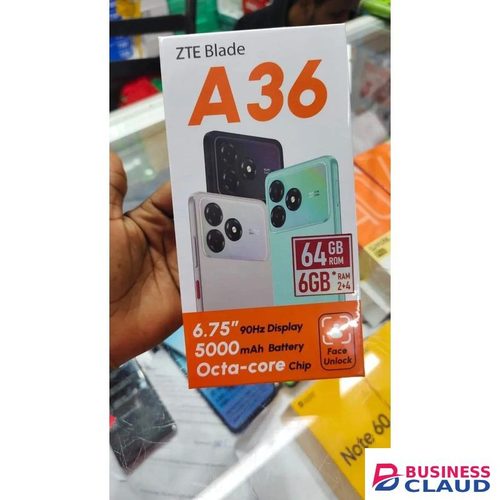 ZTE Blade A36 64GB ROM + 6GB (2+4GB EXTENDED RAM)6.75 Inch HD+ screen display with 90Hz Refresh rate 13mp rear camera 5.0mp selfie 5000mAh battery capacity Dual SIM 4G Android 15 Smart Phones