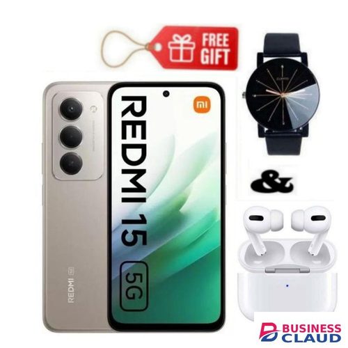 XIAOMI Redmi 15 6.9" Display, 8GB RAM + 256GB ROM, 4G (DUAL SIM) 50MP Camera, 7000mAh, Grey + Airpods & Web Watch