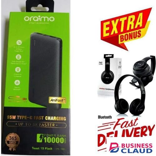 Oraimo BEST Power Bank 20000mAh // Powerbank– Fast Charging FOR Samsung GALAXY A16, 6.7'' HD+, 4GB RAM + 128GB ROM, DUAL SIM, 50MP, 5000mAh + GIFT Bluetooth Headphones