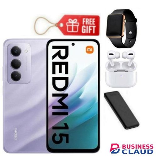 XIAOMI REDMI 15 4G, 6.9 Inches Display, 256GB ROM + 8GB RAM, Dual SIM, 7000mAh Battery (24 Months Warranty) + Power Bank, Led Watch & Airpods