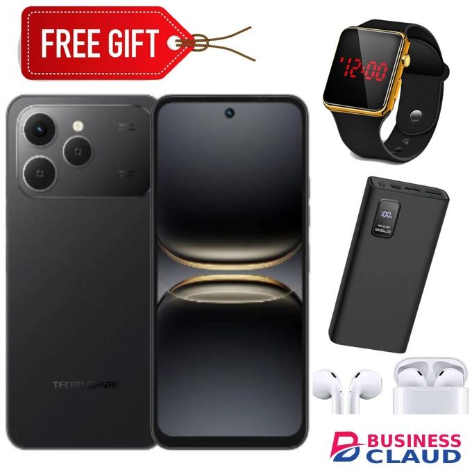 Tecno Spark 40, 6.67'' HD+, UP to 8GB RAM + 128GB ROM (Dual Sim) 50MP, 5200mAh - Black +Earpods + LED watch + Power bank