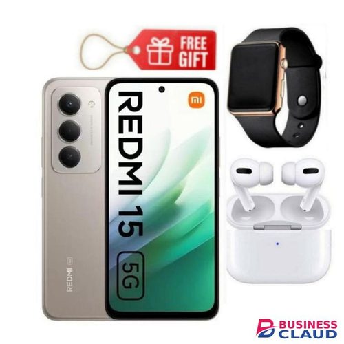 XIAOMI Redmi 15, 6.9' Display, 6GB RAM + 128GB ROM (Dual SIM) 50MP Camera, 7000mAh, Grey + Airpods & Led Watch