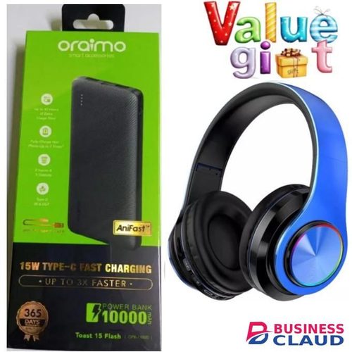 Oraimo BEST Power Bank 10000mAh // Powerbank– Fast Charging For Smartphone + GIFT BLUETOOTH WIRELESS HEADPHONES