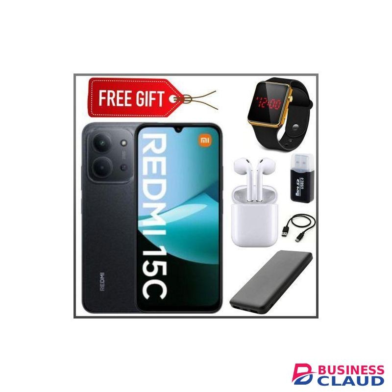 Redmi 15C By Xiaomi, 6.9", 8GB RAM + 256GB, 6000mAh (Dual SIM) - Black (1 YR WRTY)+ LED Watch+ EarPods+ Cable+ Card Reader+ Power bank
