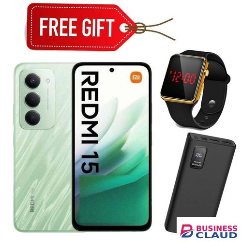 XIAOMI REDMI 15 4G, 6.9 Inches Display, 128GB ROM + 6GB RAM, Dual SIM, 7000mAh Battery (24 Months Warranty) - Green + LED Watch & Power Bank