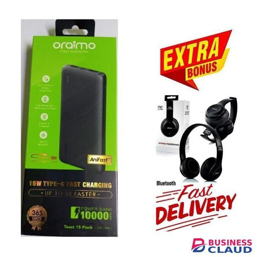 Oraimo BEST Power Bank 10000mAh // Powerbank– Fast Charging FOR Samsung GALAXY A16, 6.7'' HD+, 4GB RAM + 128GB ROM, DUAL SIM, 50MP, 5000mAh + GIFT Bluetooth Headphones