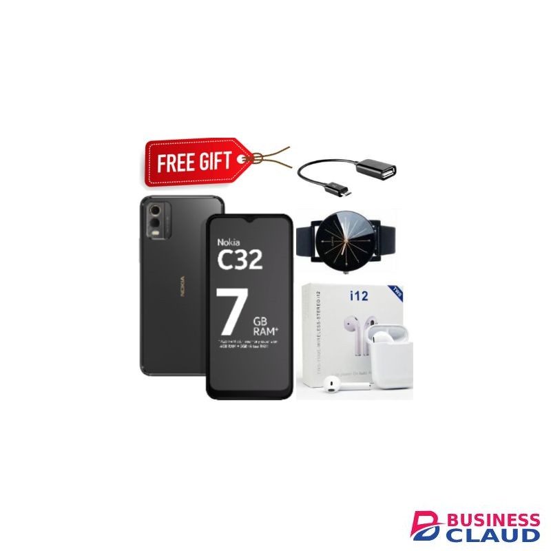 Nokia C32, 6.5" Display, 64GB ROM + Up To 7GB RAM, (Dual Sim), 50MP Camera - Charcoal + Free Gifts