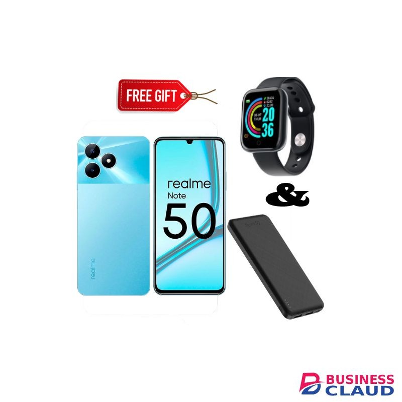 Realme Note 50 6.74" 64GB ROM+ Expandable Up to 6GB RAM, 5000mAH (Dual sim) - Sky Blue + Smart watch & Power Bank