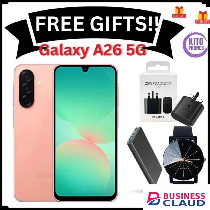 Samsung Galaxy A26 5G 128GB+6GB 6.7" 120Hz Super AMOLED Display 50MP+13MP Cameras Exynos 1380 Chipset 5000mAh +FREE GIFTS (ADAPTER, POWERBANK ,WATCH)
