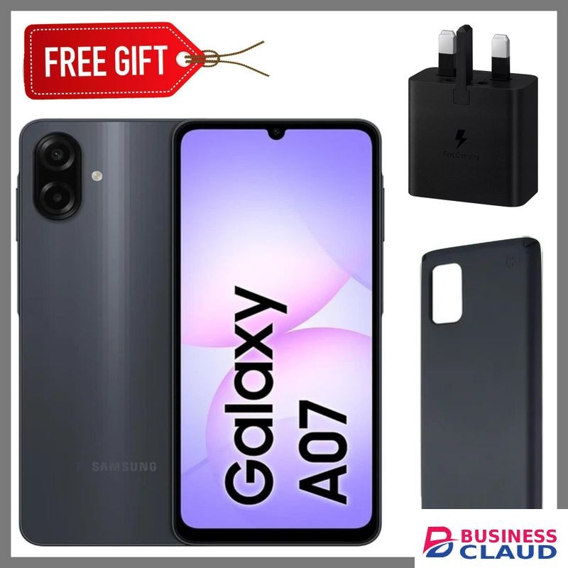 Samsung Galaxy A07 4G, 6.7", 64GB + 4GB RAM (Dual SIM), 5000mAh, Black (2YRs WRTY) + FREE Back cover & Adapter