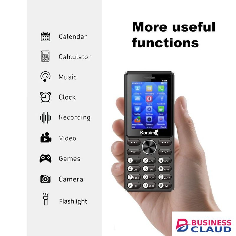 Koruima K201 Button Mobile Phones 2.4" 1800mAh Dual LED Super Bright Soft Key Dual Sim Wireless FM Radio Keypad Phones Black