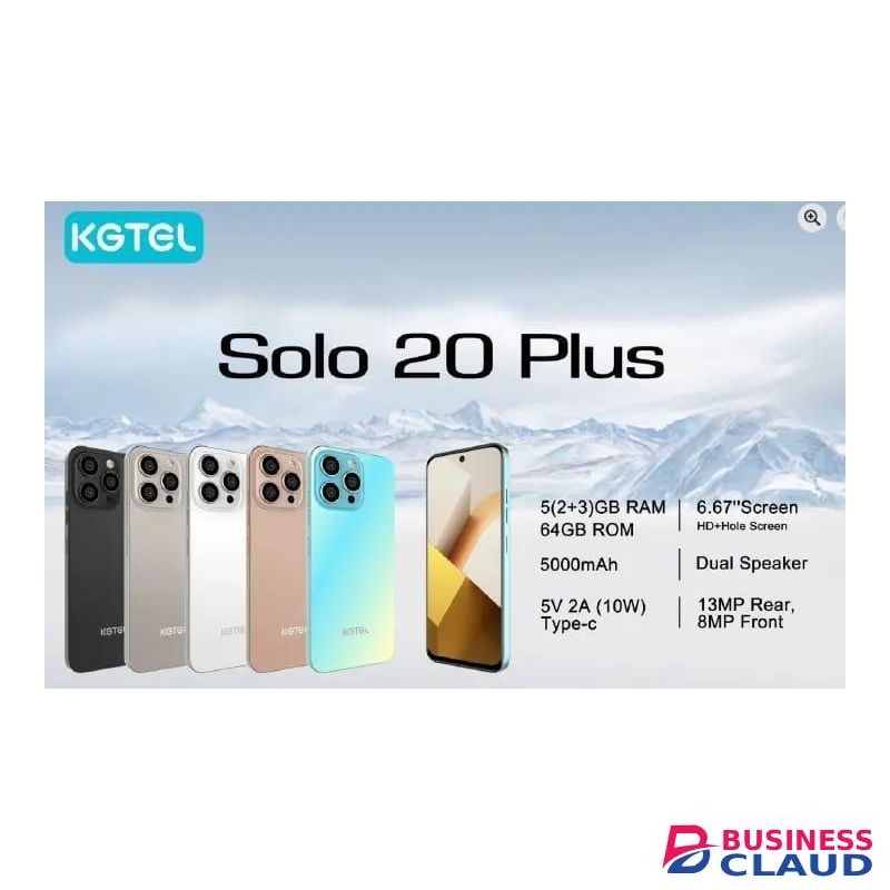Kgtel Solo 20+ - 6.67" 64GB ROM UPTO 5GB RAM 13MP 5000mAh (With Rubber Cover, Glass Protector) - Blue