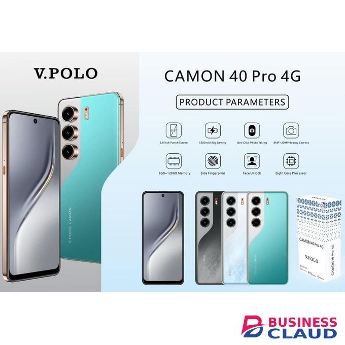 V.POLO Camon 40 4G - 6.8-inch screen, 128GB ROM, 8GB RAM, 20MP camera, 5800mAh battery, dual SIM dual standby Green, Android 15