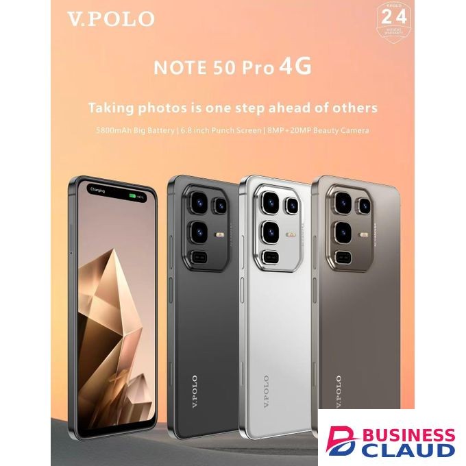 V.POLO NOTE50Pro 4G - 6.8-inch screen, 64GB ROM, 6GB RAM, 20MP camera, 5800mAh battery, dual SIM dual standby silver, Android 15