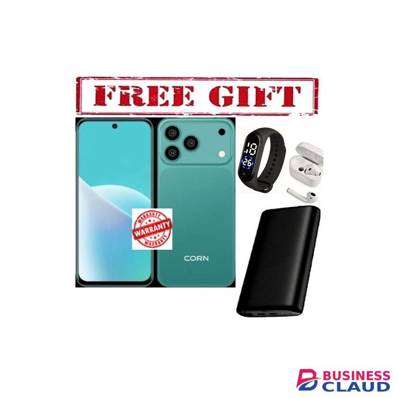 Corn 100 Max 6.67", 64GB ROM, 5(2+3)GB RAM, 5000mAh (Dual SIM), Black (1YR WRTY) COMES WITH FREE STRAP WATCH , POWERBANK AND AIRPODS FOR YOU green
