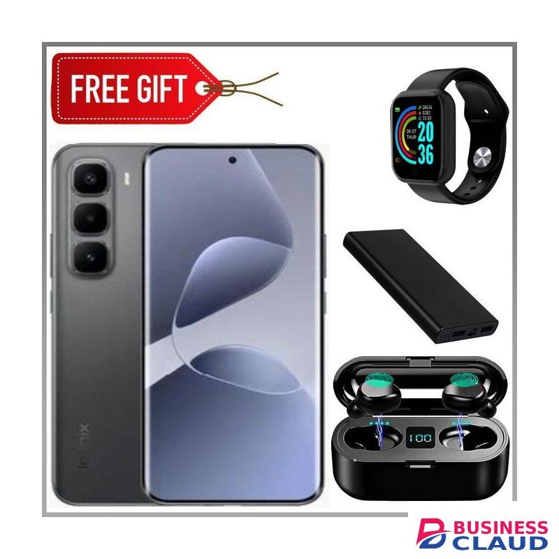 Infinix HOT 60 Pro Plus 6.78'' Inches, AMOLED (Curved Screen) 8GB RAM & 128GB ROM, 5160mAh Battery - Black + Smart watch + Power bank & Earbuds