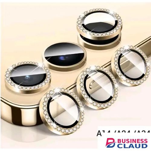 Samsung Galaxy A14 / A24 / A34 3-Piece Gold Diamond Metal Ring Camera Lens Protector - Sparkling Lens Cover for Multiple Models