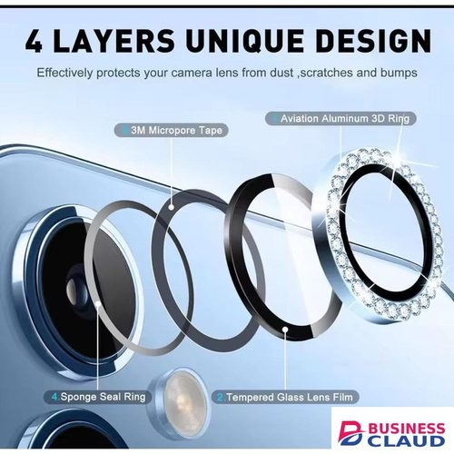 Samsung Galaxy A35 / A55 3-Piece Silver Diamond Metal Ring Camera Lens Protector - Sparkling Lens Cover for Multiple Models