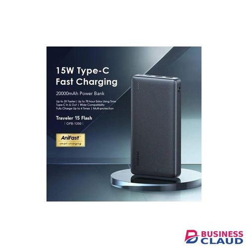 Oraimo Traveler 15 20000mAh 15W Power Bank Dual USB Ports Fast Charging Portable Charger for Smartphones, Tablets, and More Compact and Durable Design -Black