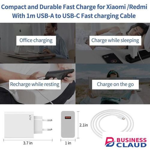 Mi Xiaomi 67W Turbo Power Adapter With USB-A To USB-C Cable For Fast Charging Xiaomi & Redmi Smartphones