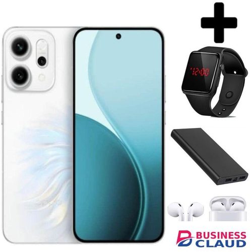 Oppo Reno 14F 5G, 6.59'' Display, 512GB ROM + 12GB RAM, 6000mAh, 50MP Camera (Dual Sim) - 2 Years Warranty - White + smart watch+ Earbuds & power bank