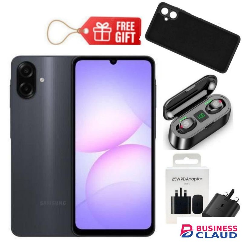 Samsung Galaxy A07, 6.7", 8GB RAM + 256GB RM (Dual SIM), 5000mAh, Black + Phone Cover,F9 Earbuds & Travel Adapter