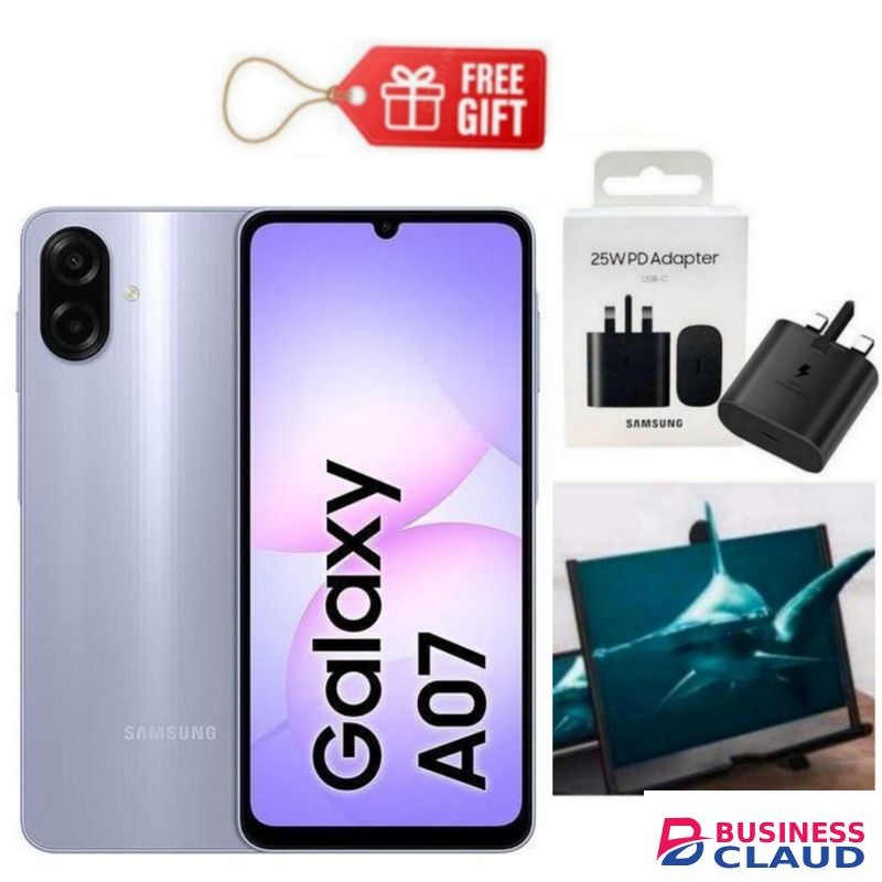 Samsung Galaxy A07, 6.7", 4GB RAM + 64GB RM (Dual SIM), 5000mAh, Light Violet + Travel Adapter & Magnifier