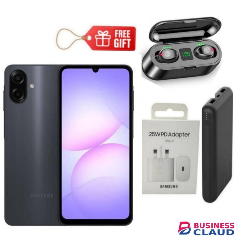 Samsung Galaxy A07, 6.7", 128GB + 6GB RAM (Dual SIM), 5000mAh, Black + Travel Adapter , F9 Earbuds & Power Bank