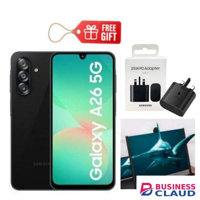 Samsung Galaxy A26 5G, 6.7'' 8GB RAM + 256GB ROM, 50MP, Dual Sim - Black + Travel Adapter & Magnifier