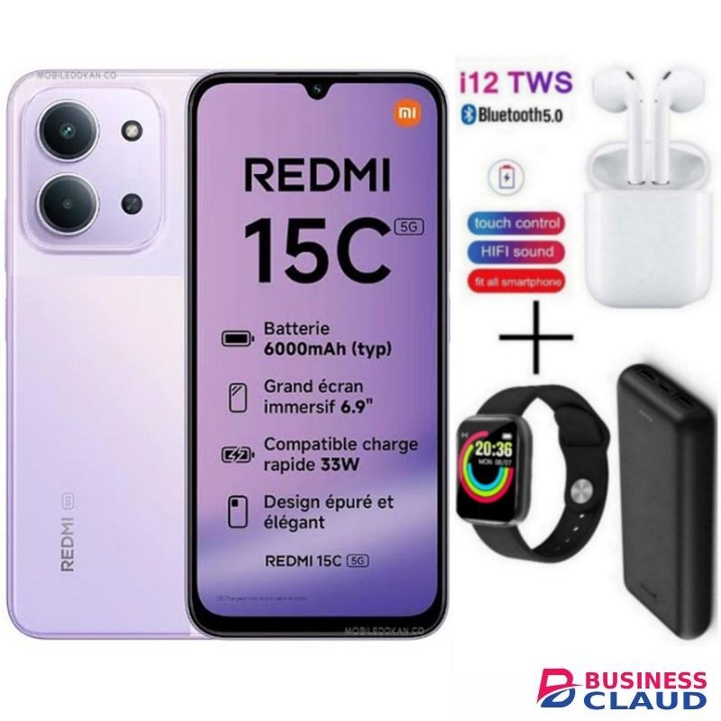 XIAOMI Redmi 15C, 6.9', 4GB RAM Up to 8GB Extended RAM + 128GB Storage, 6000 mAh - Violet + FREE AMAZING GIFTS
