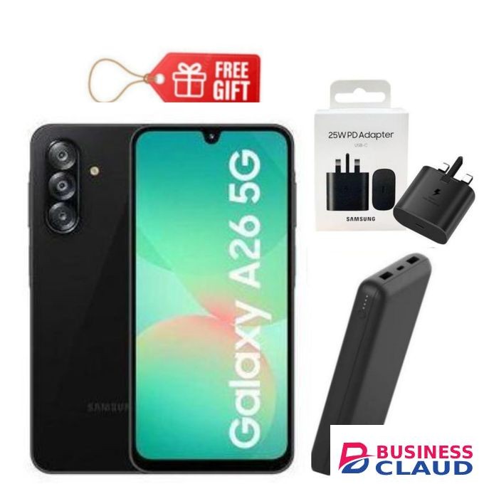 Samsung Galaxy A26 5G, 6.7'' 8GB RAM + 256GB ROM, 50MP, Dual Sim - Black + Travel Adapter & Power Bank