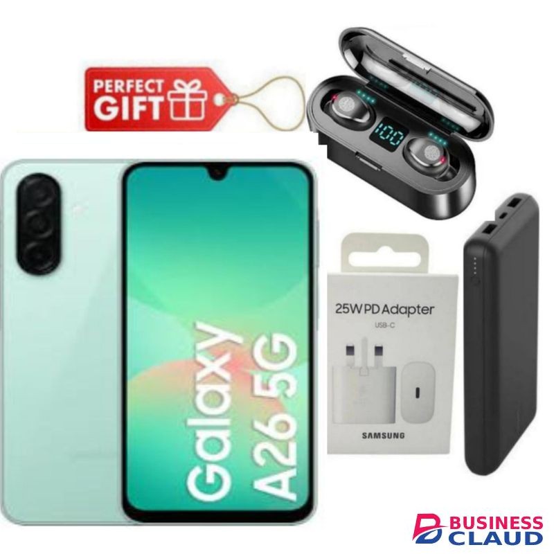 Samsung Galaxy A26 5G, 6.7'' 6GB RAM + 128GB ROM, 50MP -Mint + Power Bank , F9 Earbuds Travel Adapter