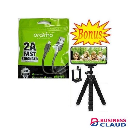 Oraimo Durable Fast Charging and Data Transfer Android USB Cable For All Smartphones Type B + Tripod Stand Selfie For Photos And Video