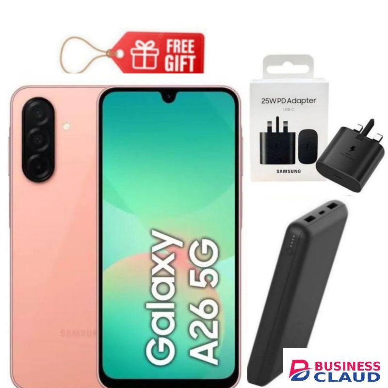 Samsung Galaxy A26 5G, 6.7'' 6GB RAM + 128GB ROM, 50MP -Peach Pink + Power Bank & Travel Adapter