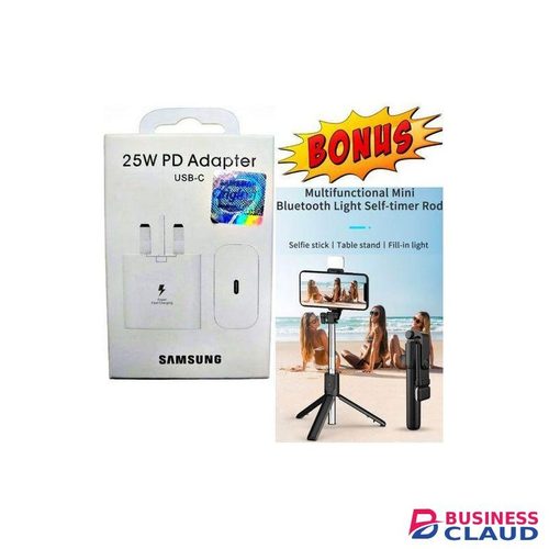 Samsung Fast Charging Adapter 25W Type C 2C For Galaxy A15 128GB + 6GB RAM + EXTRA BONUS Smartphones Tripod Selfie Stand With Light