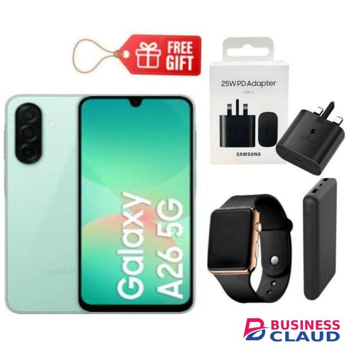 Samsung Galaxy A26 5G, 6.7'' 8GB RAM + 256GB ROM, 50MP, Dual Sim - Mint + Travel Adapter , Led Watch & Power Bank