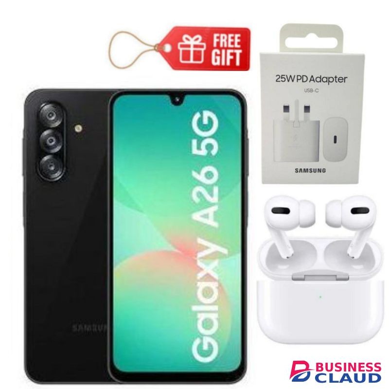 Samsung Galaxy A26 5G, 6.7'' 8GB RAM + 256GB ROM, 50MP, Dual Sim - Black + Travel Adapter & Airpods