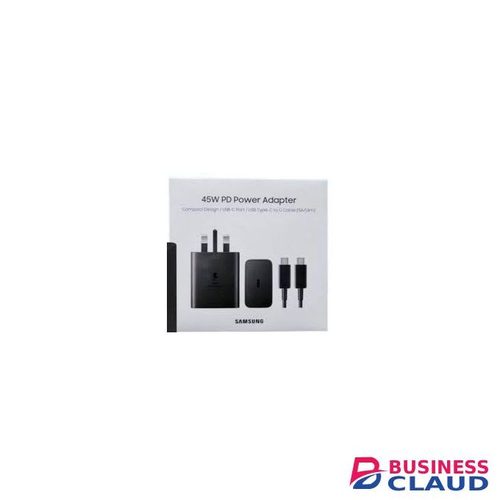Samsung 45W Black Fast Charging Wall Adapters with USB Cable Support, High-Efficiency Power Delivery, Compact and Durable Design, Compatible with Smartphones, Tablets, and Other USB-C Devices, Safe Overheat & Short-Circuit Protection