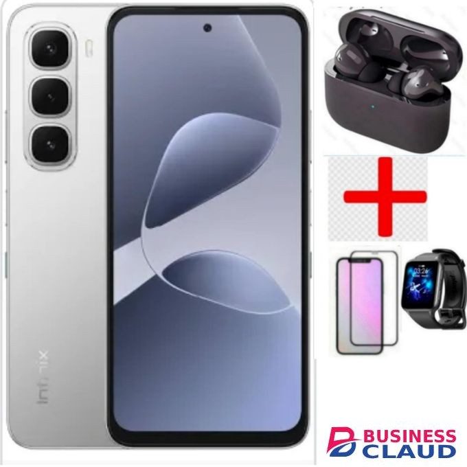 Infinix Hot 60i, 6.7''8GB RAM+256GB Storage, 48 MP Camera, Dual SIM,5160 MAh Battery+ Earpods+ protector+ watch-Silver
