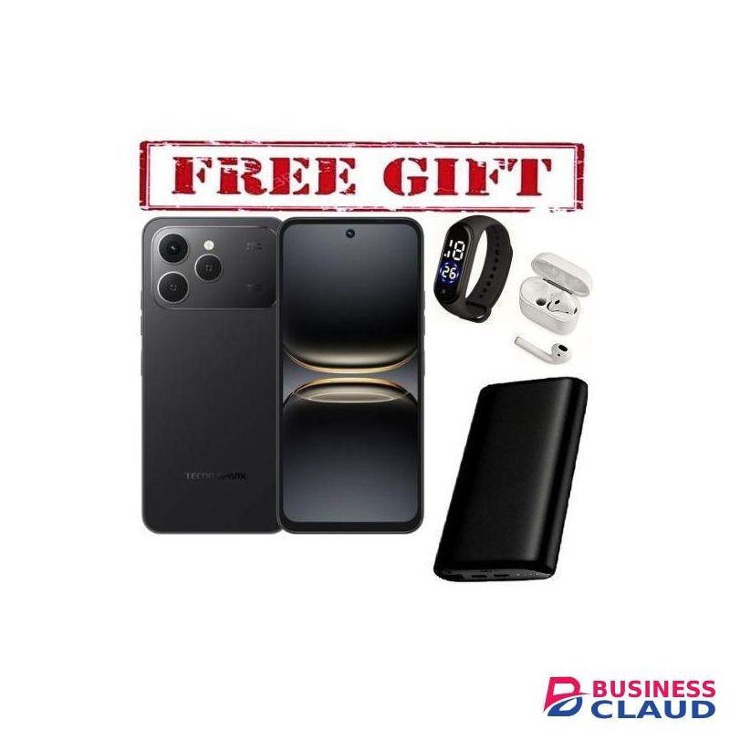 Tecno Spark 40, 6.67'' HD+, UP To 8GB RAM + 128GB ROM (Dual Sim) 50MP, 5200 MAh COMES WITH FREE GIFTS ( AIRPODS + STRAP +POWERBANK ) FOR YOU. BLACK