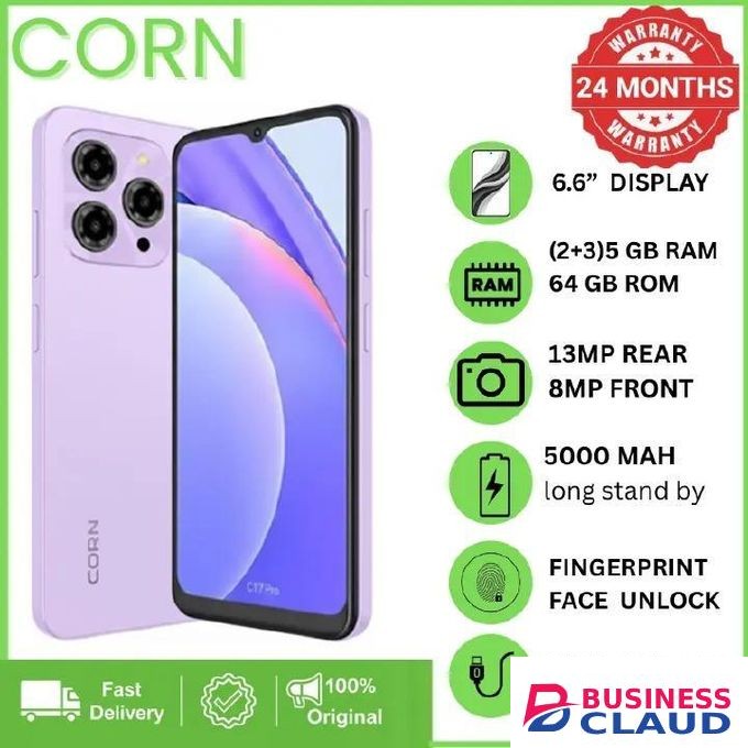 Corn C16 Pro Max 64GB Storage +5(2+3Extended ) RamUnlocked Cell Phone, Android 6.6"HD +WATERDROP SCREEN 13MP Main Camera,8mp Front camera 5000mAh Dual SIM, Face ID, smart Phone purple