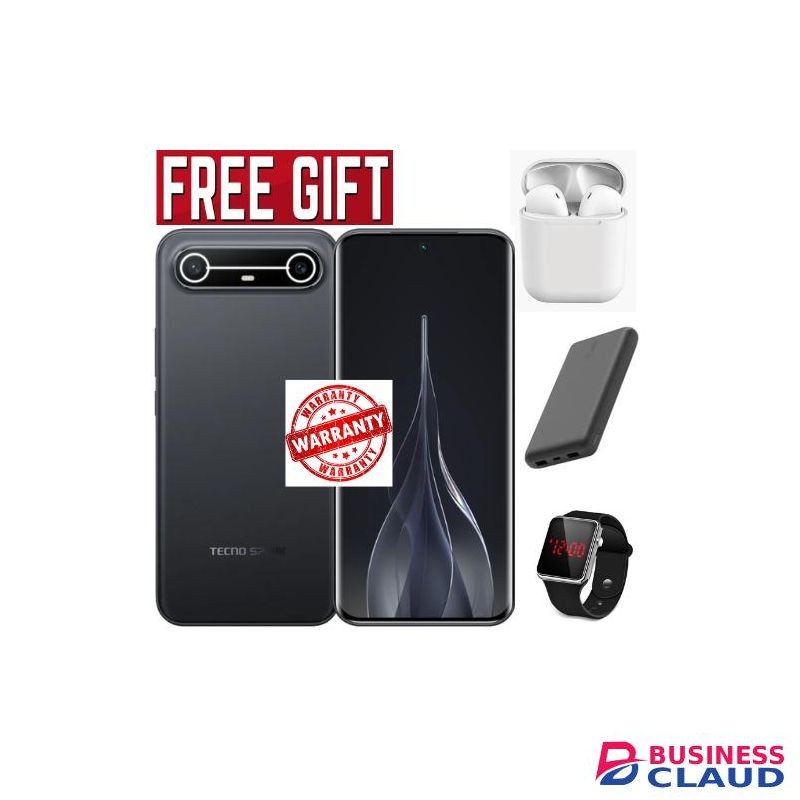 Tecno Spark Slim,6.78'' 144Hz&1.5K 3D AMOLED Display , 256GB RAM +16GB ROM (8+8GB ), 5160mAh-COMES WITH FREE LED WATCH , POWERBANK AND AIRPODS FOR YOU black