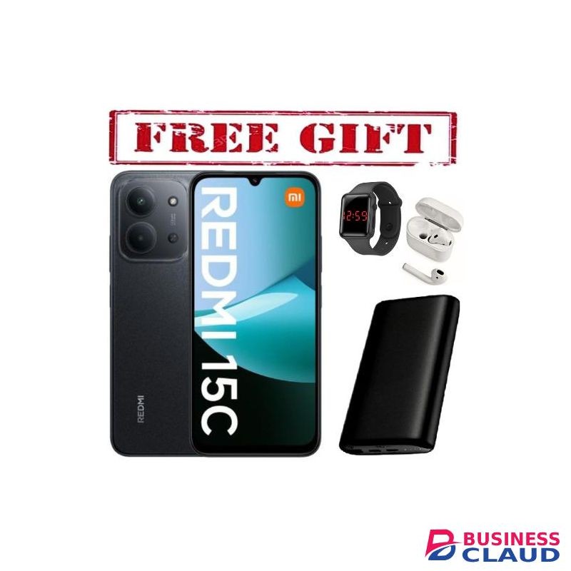 XIAOMI Redmi 15C' 6.88 inches,upto 8GB RAM+128GB ROM,Battery: 5000 mAh COMES WITH FREE GIFTS ( AIRPODS + LED WATCH +POWERBANK ) FOR YOU (LED+pwb+i12) (Black)