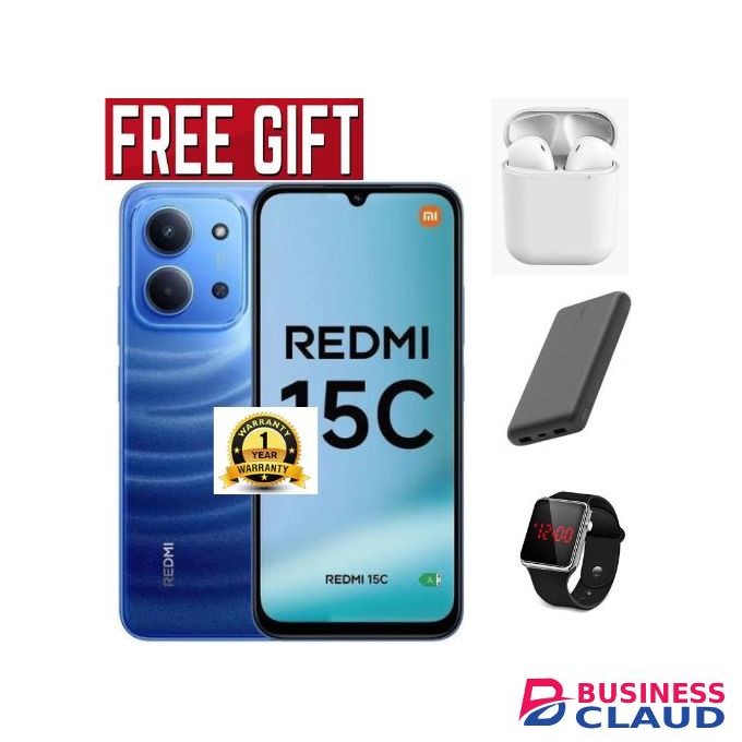 XIAOMI Redmi 15C' 6.88 inches,upto 8GB RAM+128GB ROM,Battery: 5000 mAh- COMES WITH FREE LED WATCH , POWERBANK AND AIRPODS FOR YOU blue